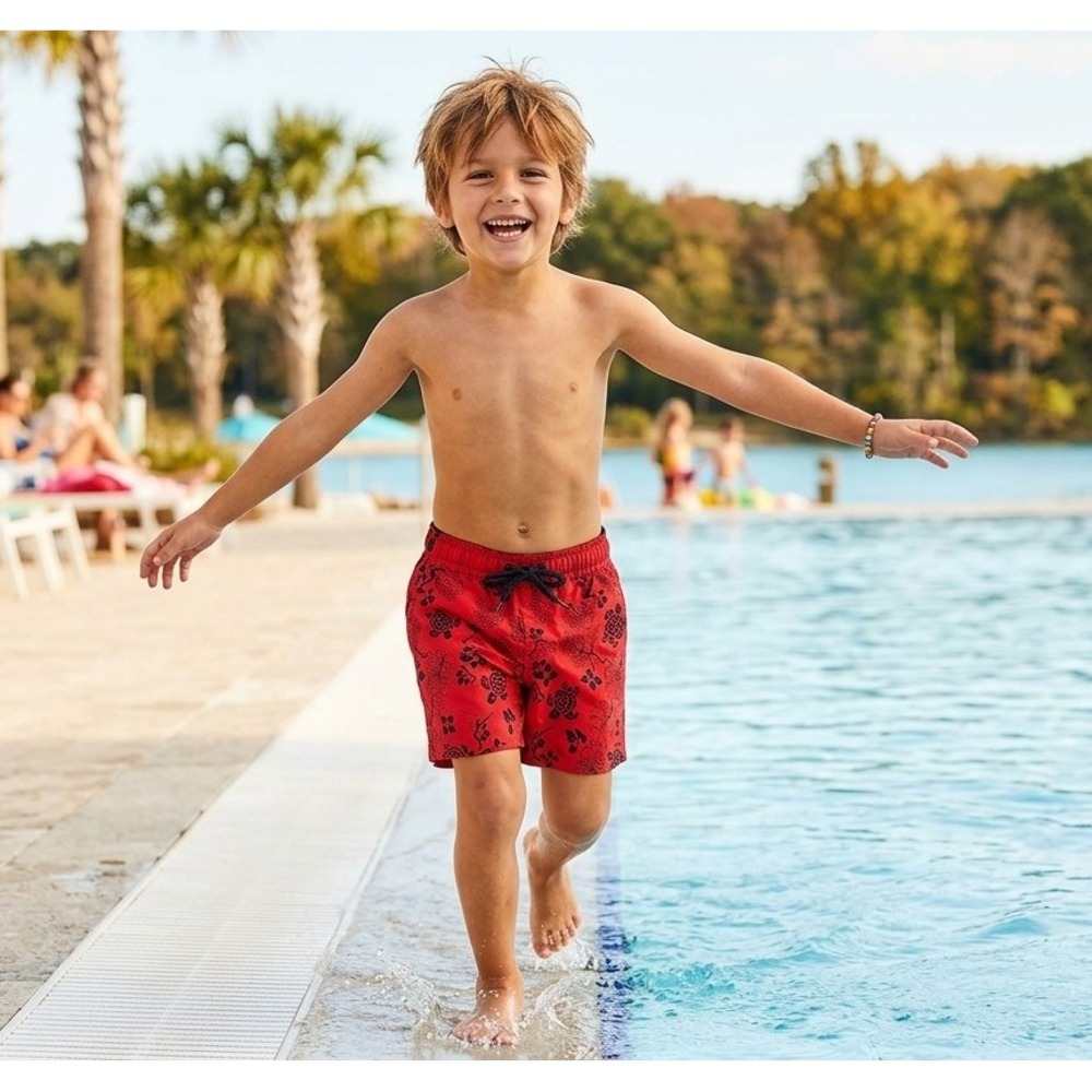 Vilebrequin Kids Swim Trunks Size 6 ANS 116cm Red Sea Turtle Print